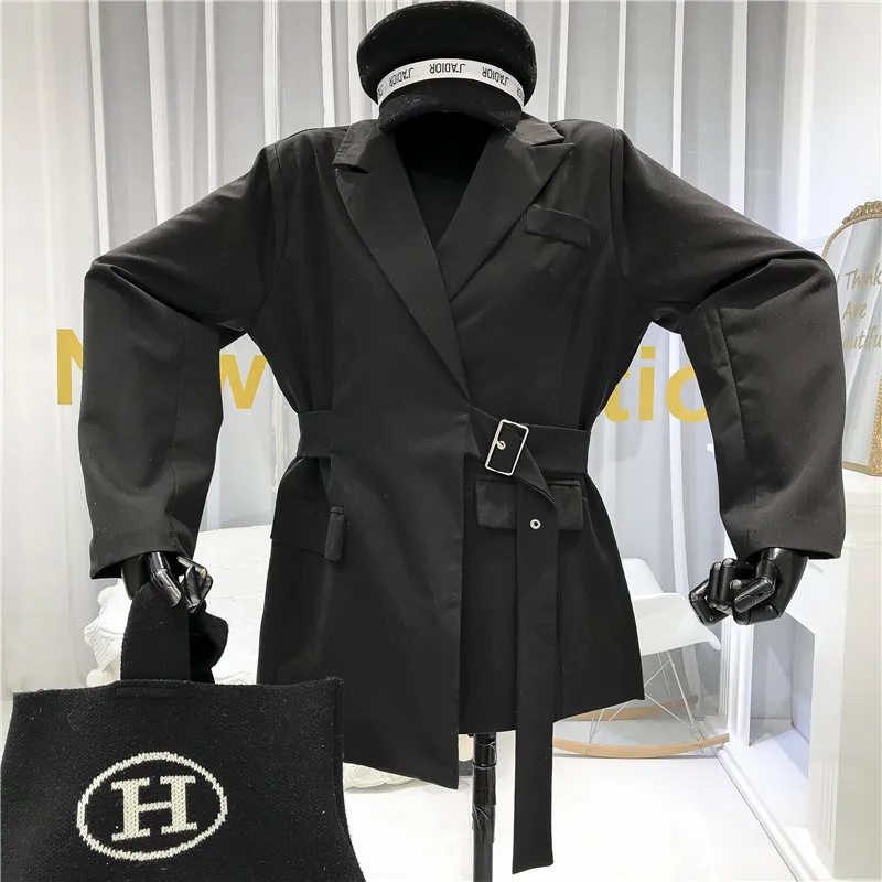 Женский однотонный Блейзер ALPHALMODA куртка с поясом и на талии повседневный блейзер