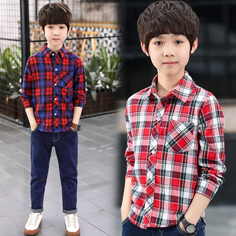 BOY'S Plaid Shirt Long Sleeve New Style Spring And Autumn Korean-style Thin 9-10-Year-Old 12 Big Boy CHILDREN'S Shirt