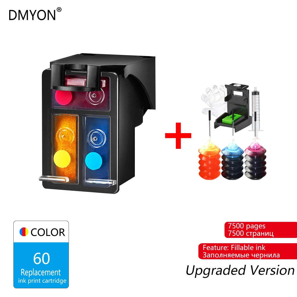 DMYON многоразовый картридж Замена для hp 60 60XL трехцветный картридж для принтера Deskjet D2660 D2530 D2560 F4280 - Цвет: Tri-color
