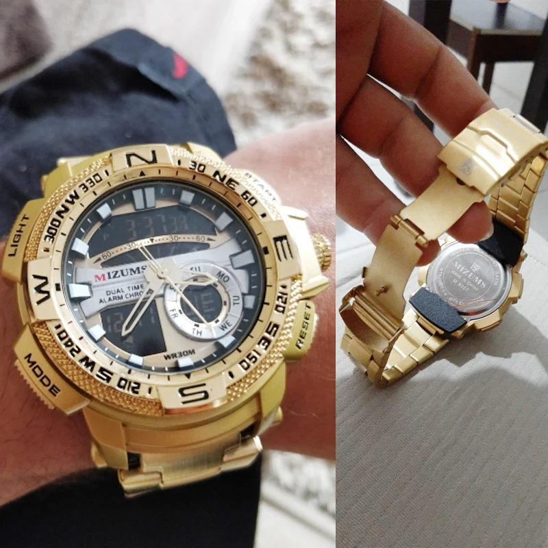 30m Waterproof Mens Sports Watches Luxury Brand Quartz Watch Men Gold Steel Digital Male Clock Cool