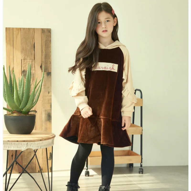 Новинка года; вельветовые плотные зимние платья для девочек; модные лоскутные платья для маленьких девочек; свободное повседневное детское платье для девочек