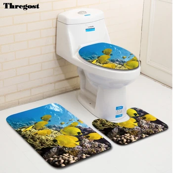 

Thregost 3D Scenic Print 3 Piece Bathroom Mats Set Non-slip Toilet Mat Bath Rug Polyester Flannel Carpet for Home Decor