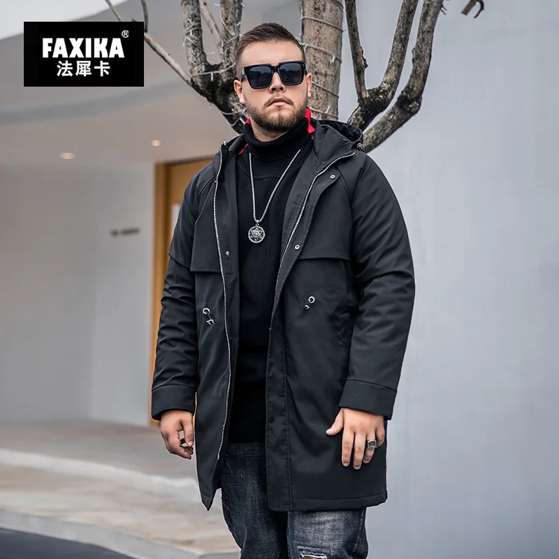 FAXIKA метод носорога карты популярный логотип плюс-Размер Длинная мужская одежда Пыльник плюс хлопок жира и жира тонкий хлопок пальто i