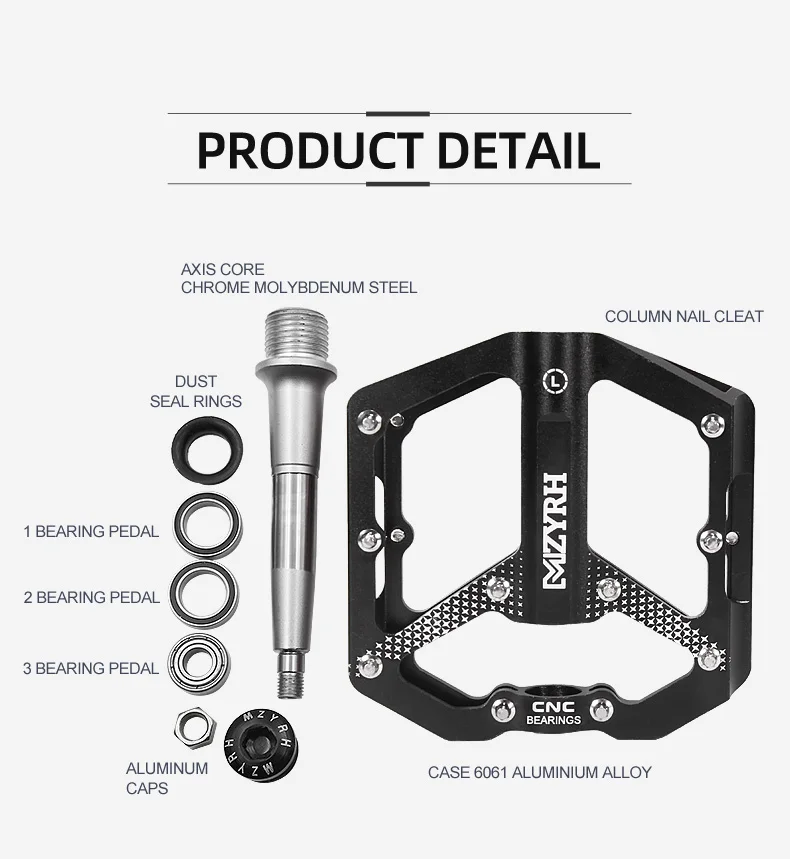 MZYRH 3 Bearings Bike Pedals Non-Slip MTB Pedals Aluminum Alloy Flat Applicable Waterproof Cycling Accessories