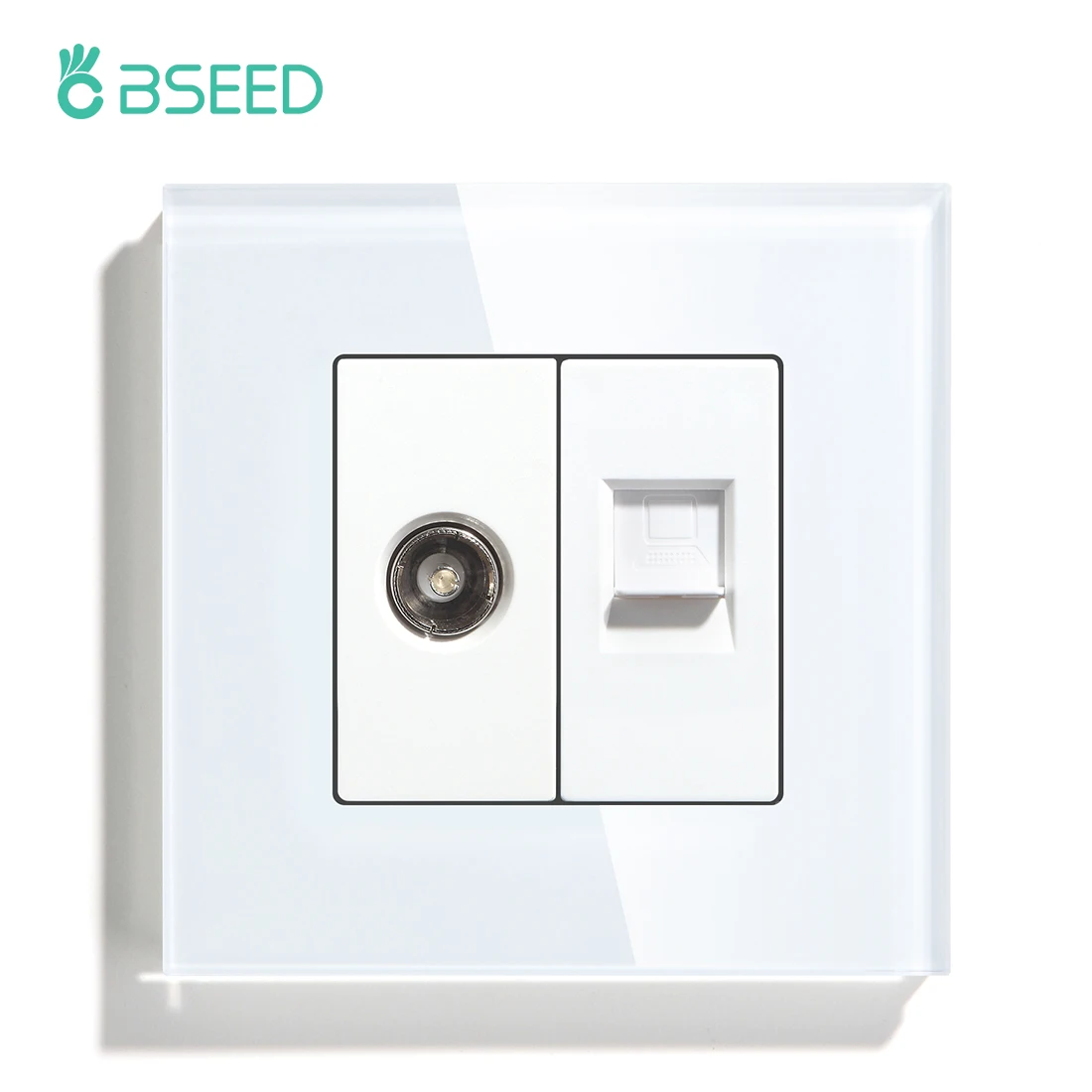 

BSEED TV Wall Power Socket CAT5 Internet Wall Socket TV COM Outlets Tempered Glass Panel White Black Golden