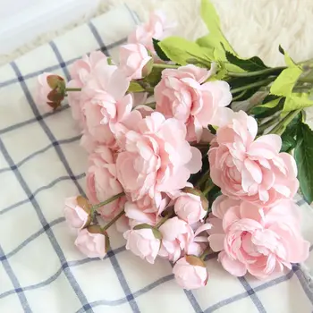 Rose Pink Silk Peony 36cm Artificial Flowers Bouquet 2 Heads Fake Flowers for Home Wedding Decoration indoor DIY Flower Wall