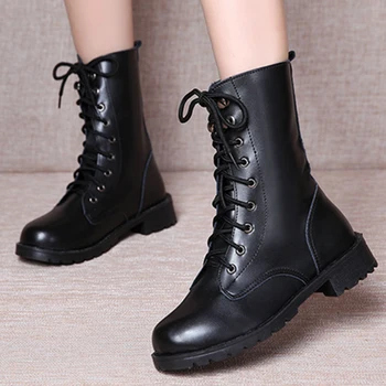 

Brand Leather Casual Botas Women Black Fashion Ankle Boots Pop Street Style Women Boots