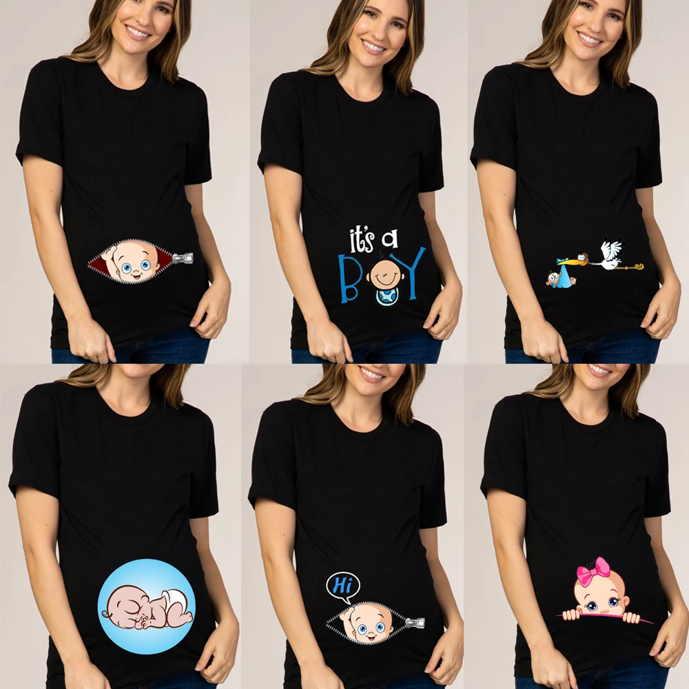 T-Shirt Summer Baby Tee Maternity-Clothes Print Pregnancy-Announcement New
