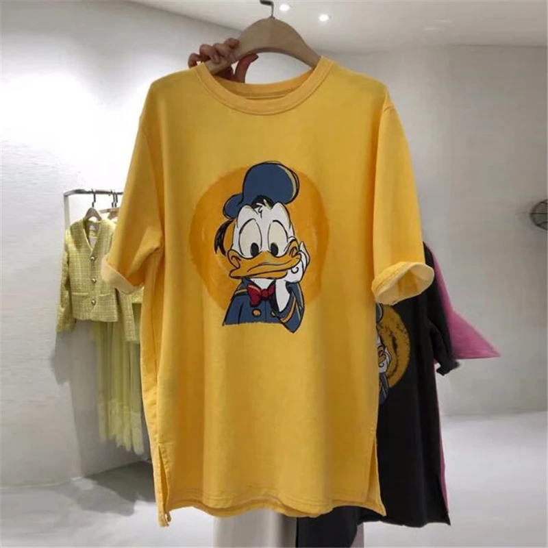 Disney Donald Duck/Повседневная футболка с коротким рукавом модная Свободная Женская