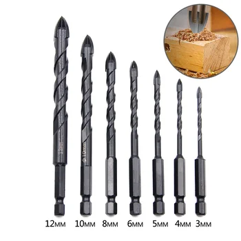 

7PCS/set 3-12mm Spiral Groove Carbide Cross Head Drill Bits For Glass Concrete Brand New And High Quality Accessories