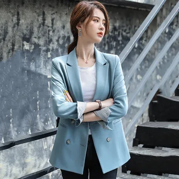 

Women's suit jacket autumn new thin section loose casual long-sleeved suit jacket solid color double-breasted women's clothing