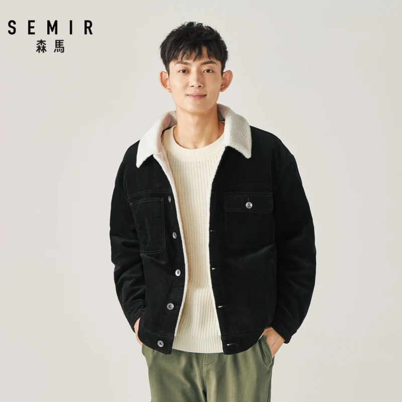 Куртка SEMIR Jakcet Мужская зимняя 2019 Новая Черная Ретро Вельветовая куртка с отложным