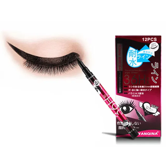 12 Pcs/box Waterproof Eyeliner Pen Eyes Makeup Black Liquid Eye Liner Pencil Make up Cosmetics Fast-dry Eyeliners Stick Tool 4