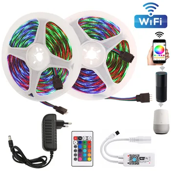 

15M 10M 5M RGB SMD 2835 WiFi LED Strip Light Waterproof Led Strips String Diode Flexible Ribbon WiFi Controller+12V Adapter Plug