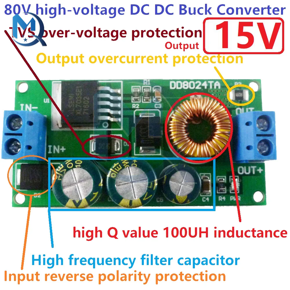 Modulo Regolatore Step-Down Buck Ad Alta Tensione Del Convertitore Di Dc-Dc Ebike 80V 72V 64V 60V 48V 36V 24V A 15V 12V 9V 6V 5V 3.3V