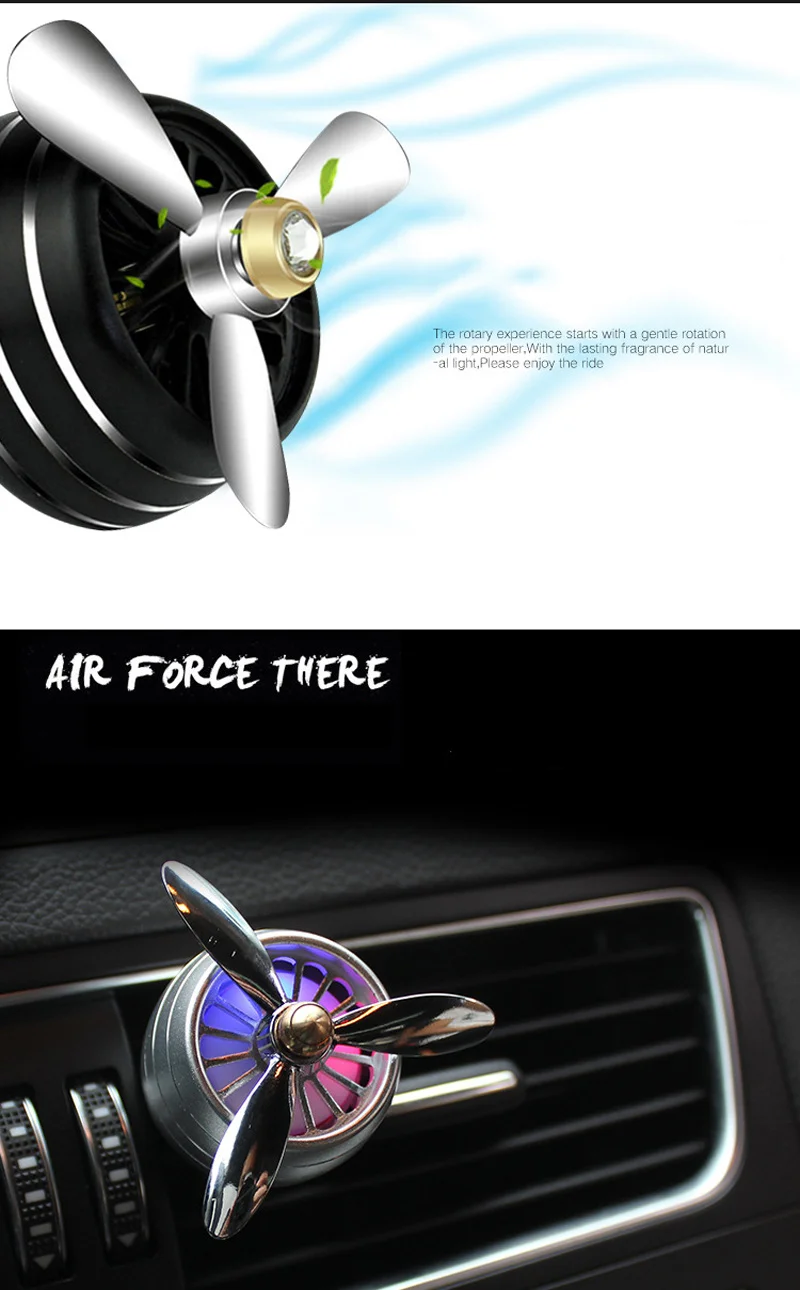 Автомобильный парфюмерный диффузор освежитель воздуха Air Force 3 светодиодный светильник на вентиляционное отверстие с зажимом Декор автомобилей пропеллер аромат запах орнамент