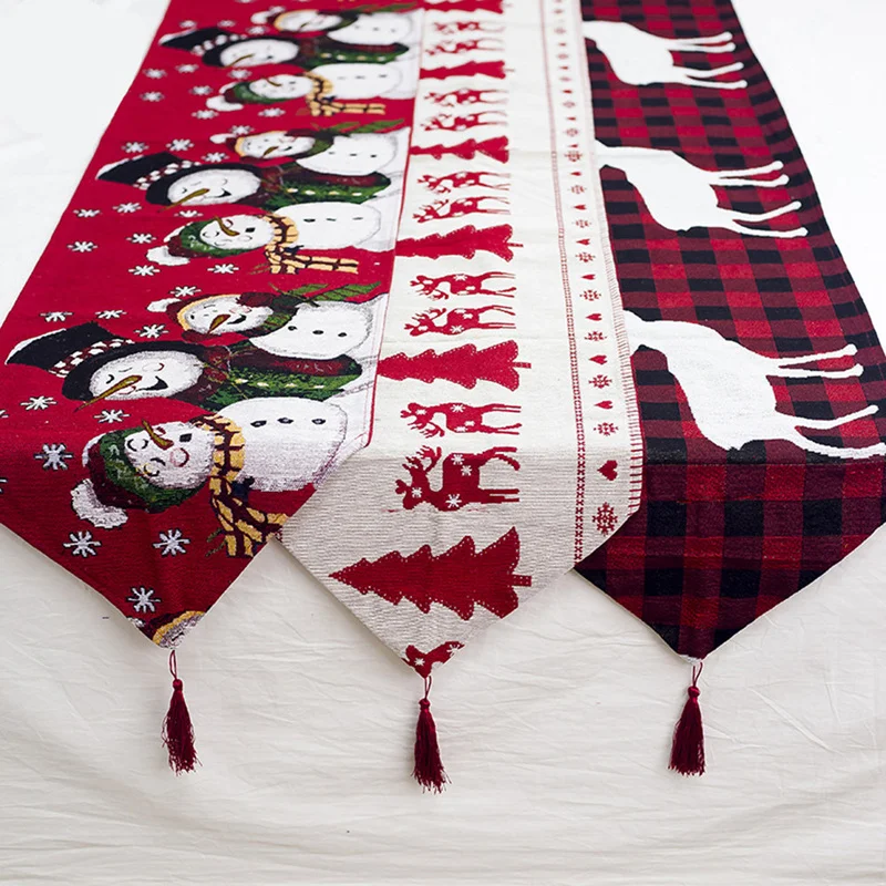

Embroidered Christmas Table Runner Snowman Deer Christmas Tree Table Runners Cloth Cover for Home Festival Decoration 180x35cm