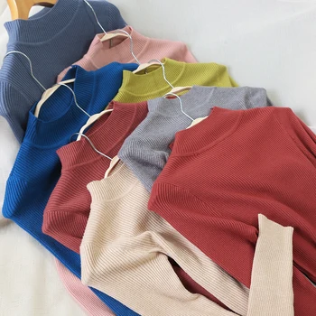 

2020 autumn new knitted women sweater and pullovers turtleneck solid long-sleeved slim elastic lady elegant pulls outwear coats