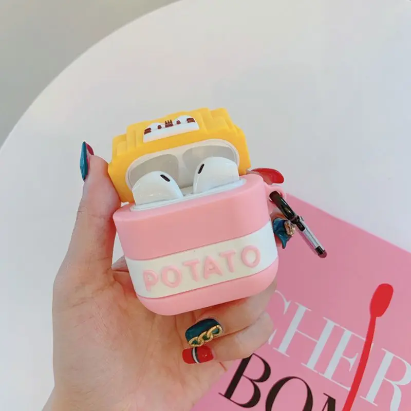 Для AirPods чехол с мультяшным изображением картофеля фри Cat защитный чехол для Airpods 12