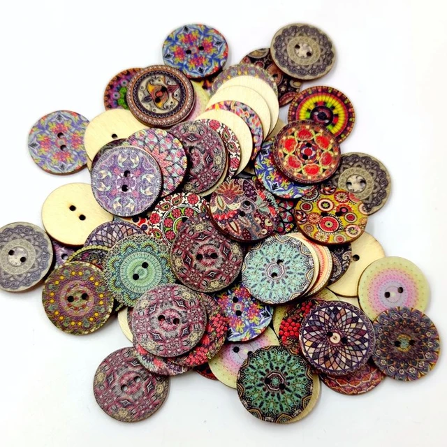 100pcs/lot 15/20mm Round Retro Wooden Buttons for Crafts Handicraft  Accessories Scrapbooking Buttons DIY Painted