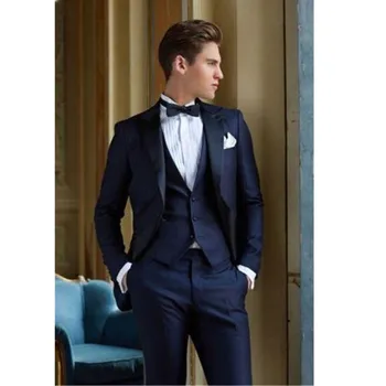 

New Men’s Suit Smolking Noivo Terno Slim Fit Easculino Evening Suits For Men Blue Lapel Single-breasted Business