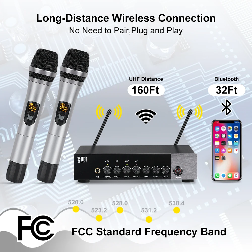 Microfone de Mão sem Fio Fácil de Usar Bluetooth com Efeito Xtuga Duplo Canal Karaoke Microfone Agudos - Graves Eco Uhf - Image 5