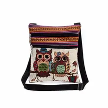 Beliebte Stil Bestickt Eule Muster Taschen Frauen Kleine Größe Schulter Tasche Zipper Handtaschen Leinen Retro Briefträger Paket # LR2(China)