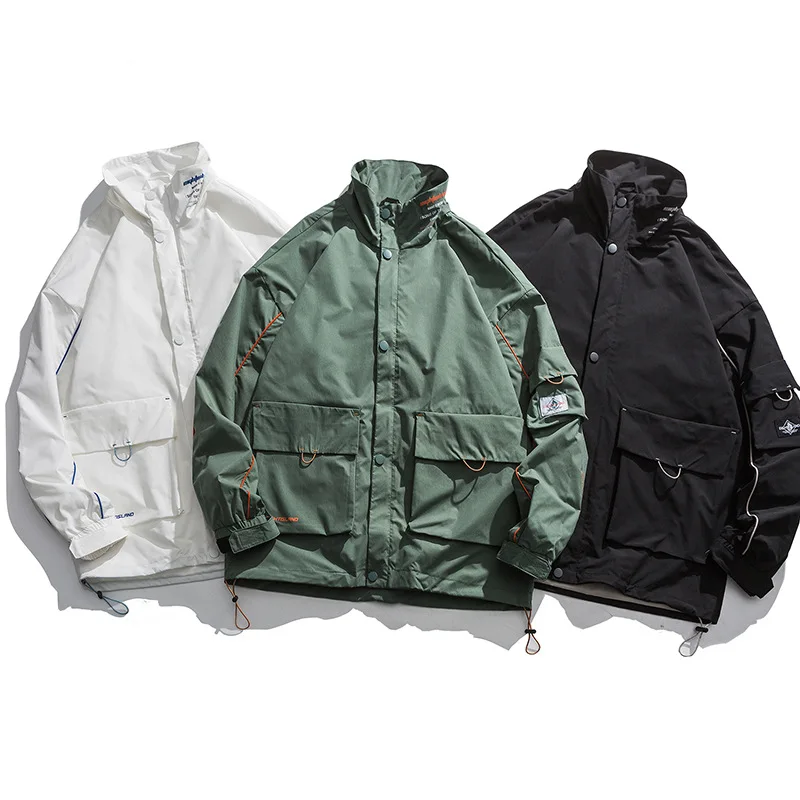 

Wu Navigation Workwear Coat Men's Retro Multi-pockets Solid Color Stand Collar Tops Korean-style Trend Popular Brand Students Ve