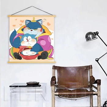 

Canvas Picture Home Decoration Doraemon Cartoon Print Wooden Scroll Hanging Painting Wall Art Artwork Posters For Living Room