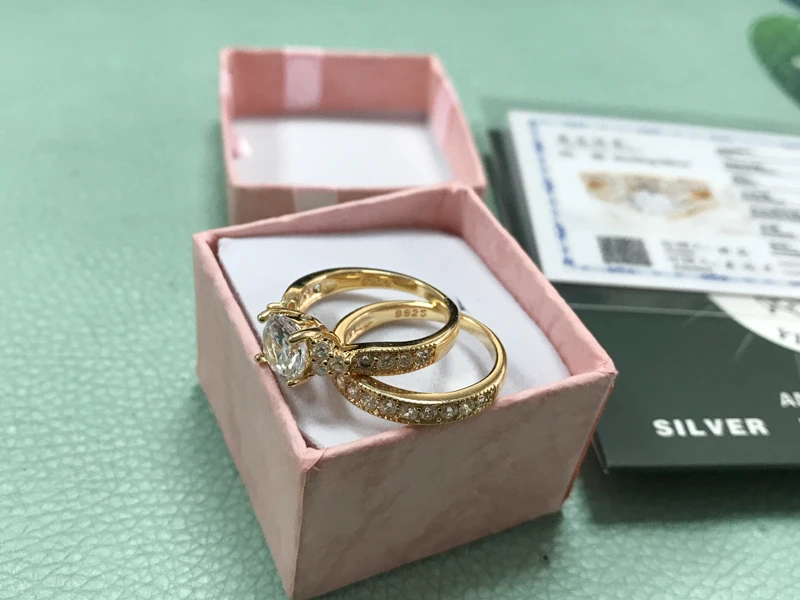 With Certificate Real 925 Sterling Silver 18K Gold Rings Set Natural 2.0ct Zirconia Gemstone Fine Jewelry Wedding Band for Women