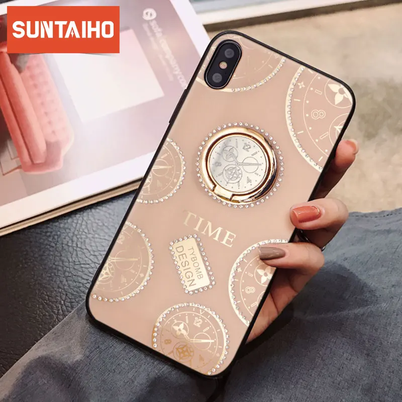 Роскошный блестящий Ювелирный модный чехол для iPhone XR XS MAX X 6 7 8 Plus кольцевой