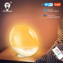 

Smart WiFi Wake-up Light Analog Sunrise Alarm Clock 7-color Graffiti APP Alexa Google Control Night Light Sleep Aid White Noise