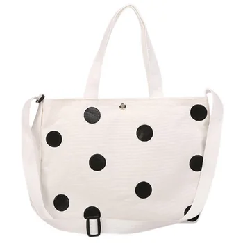 

Fashion Retro Women'S Canvas Handbag New Women'S Casual Polka Dot Zipper Simple Shoulder Bag White