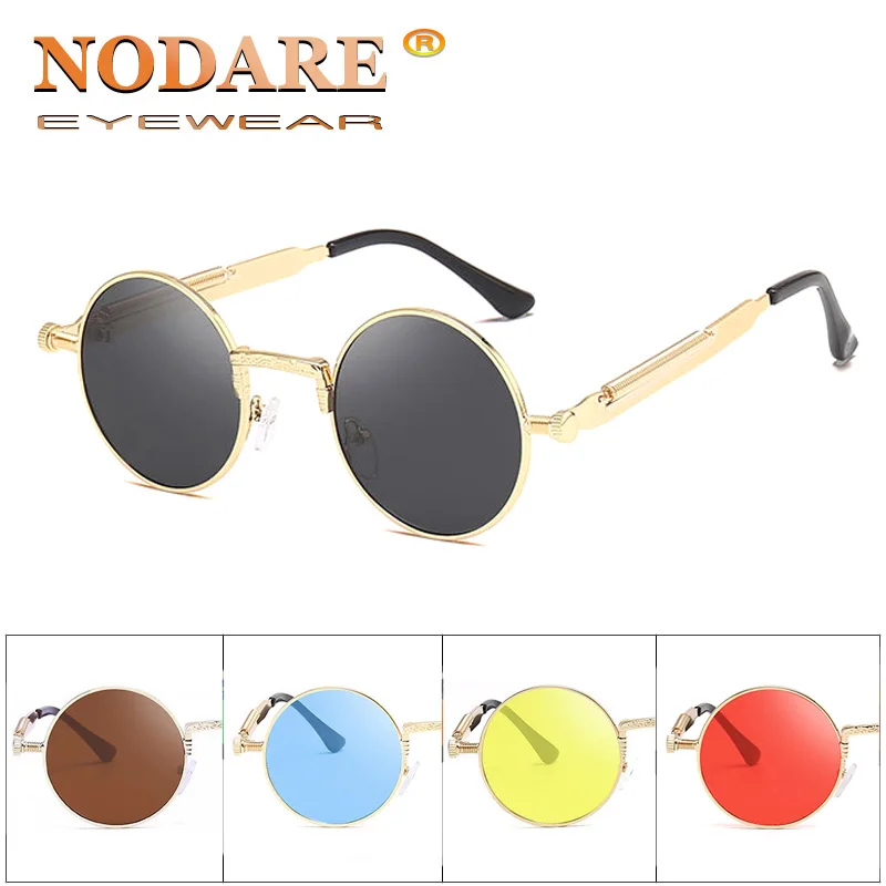 

NODARE Gold Metal Classic Sunglasses Gothic Steampunk Sun Glasses Mens Womens Fashion Retro Vintage Shield Eyewear Red lens