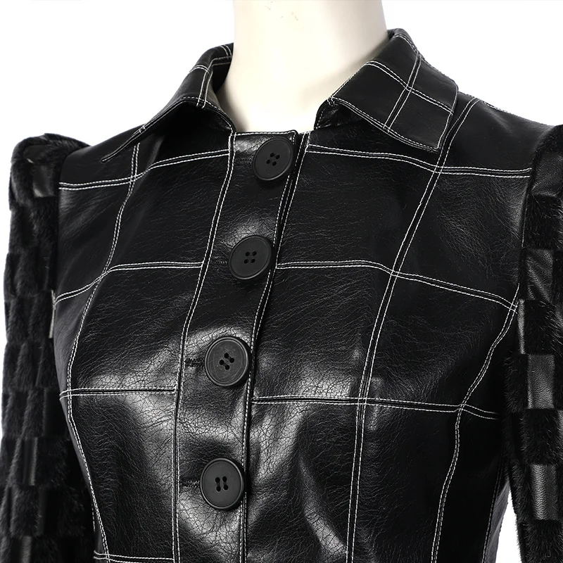 New Cruella Cosplay For Adult Leather Coat Skirt Gloves Black Slim