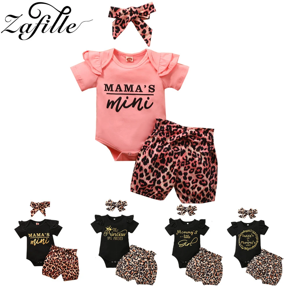 baby knitted clothing set ZAFILLE Leopard Baby Girl Clothes Set Mama Mini Toddler Girl Outfits Letter Printed 3pcs Suit Newborn Clothes Set Summer Baby Clothing Set for girl