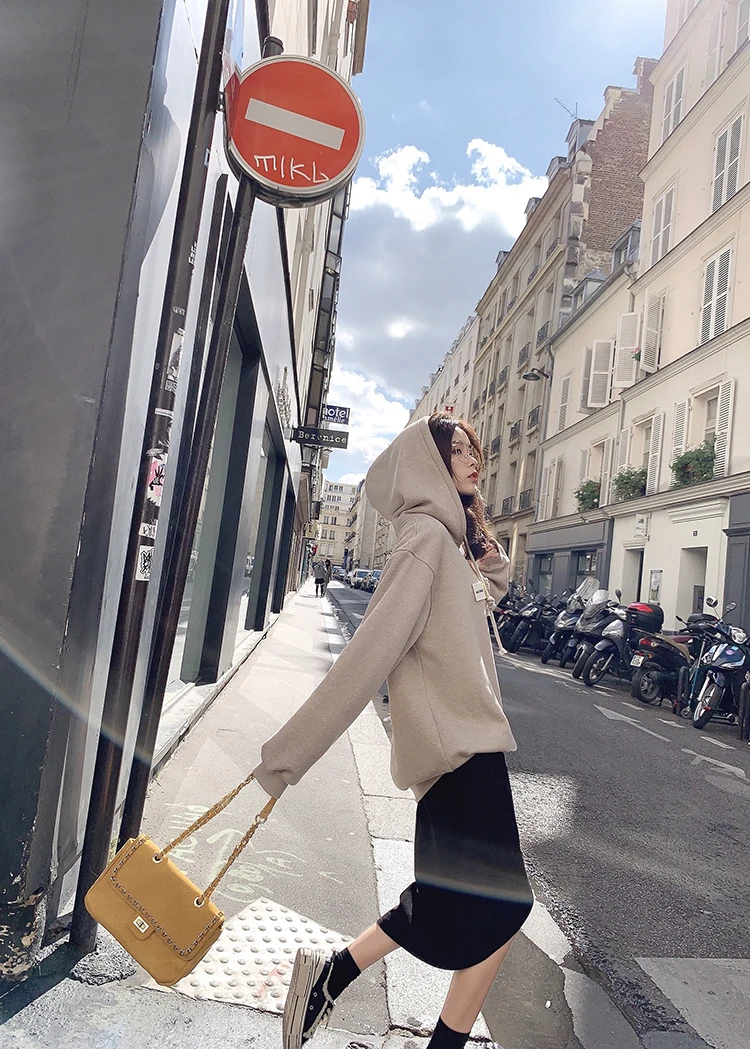 MISHOW Autumn Winter Spliced Hooded Sweatershirt Women Fashion Loose Long Sleeve Hoodies Tops MX19C6746