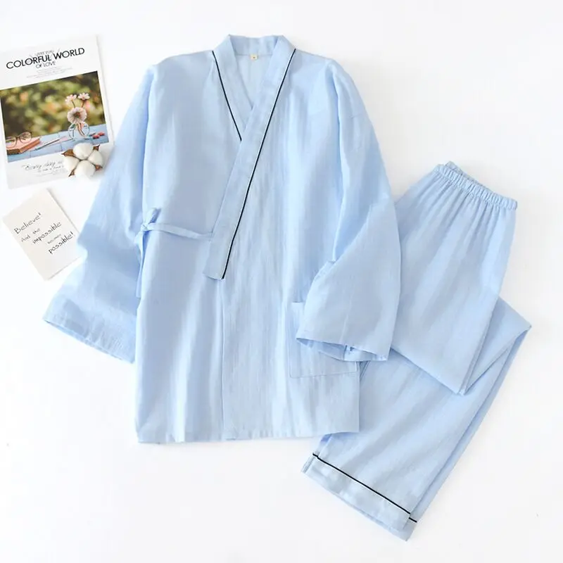 Japanese Mens Kimono Pajamas Suits Male Robe Gown 2Pcs/Set Bathrobe Sleepwear Loose Man 100% Cotton Comfortable Pajamas Hombre Japanese Mens Kimono Pajamas Suits Male Robe Gown 2Pcs/Set Bathrobe Sleepwear Loose Man 100% Cotton Comfortable Pajamas Hombre