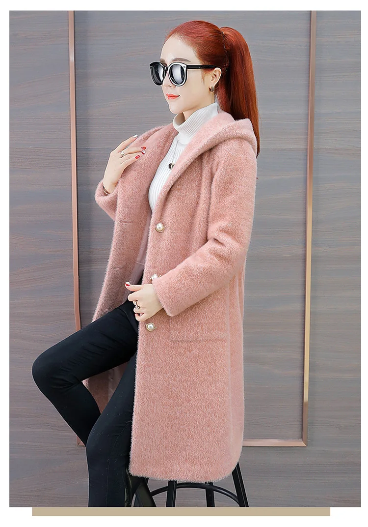 New Style Fashion Plush Coat Women's Winter Korean-style Loose Warm Elegant Goddess-Style Hooded Woolen Jacket