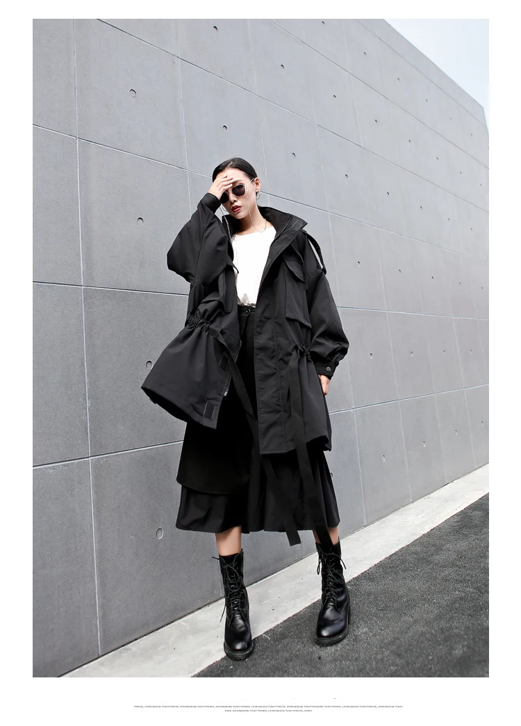 [EAM] пальто с капюшоном, с хлопковой подкладкой, с длинным рукавом, свободный крой, женские парки, модная новинка, Осень-зима, 1M676