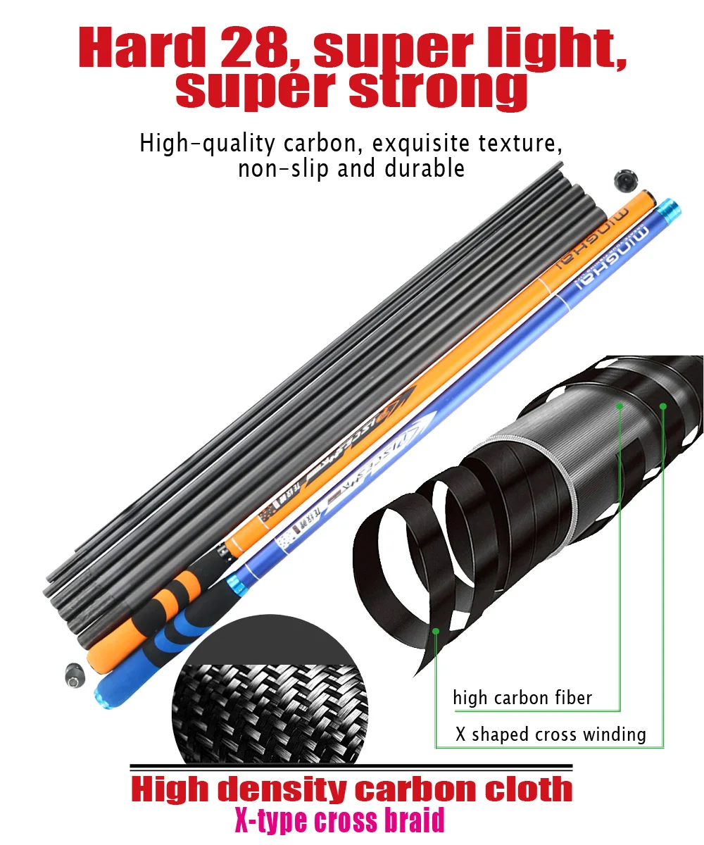 JOSBY 2020 New Carbon Fiber Telescopic Fishing Rods Pesca Stream Hand Pole Ultralight Superhard 3.6/4.5/5.4/6.3/7.2M