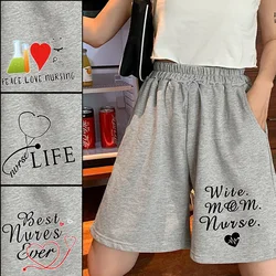 2022 calções de verão das mulheres respirável all match sweatpants cordão impresso shorts casuais cintura alta solto tendência esportes shorts