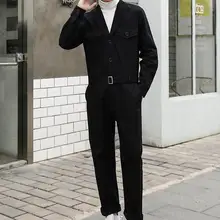 Модный комбинезон, мужской комбинезон, корейский стиль, свободный, Повседневный, хип-хоп, длинный рукав, костюм с воротником, комбинезон