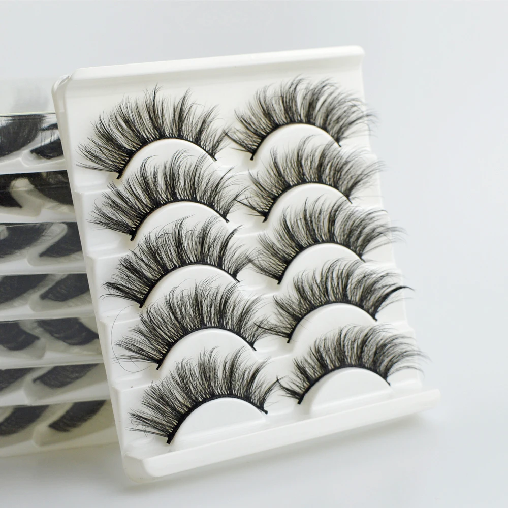 5 Pairs 3D Mink Hair False Eyelashes Criss cross Wispy Cross Fluffy length 9 16mm Lashes 5