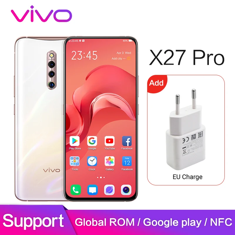 Оригинал vivo x27 pro Global rom Google Play 8 Гб 256 ГБ 6. 7 &quot32 Мп задняя камера Восьмиядерный