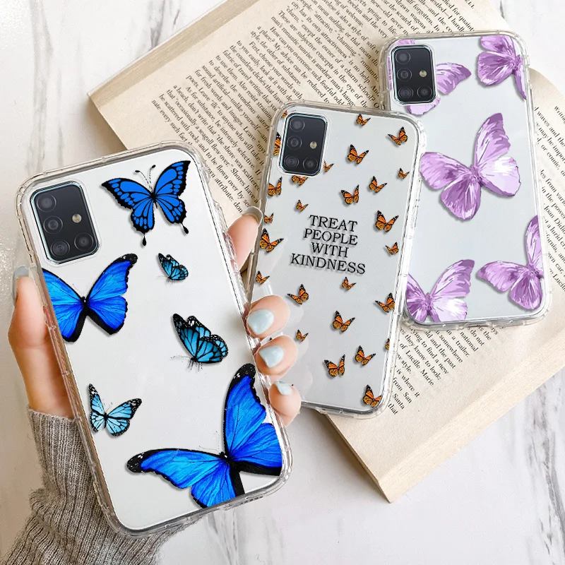 Butterfly Case for Samsung A51 Coque Samsung A32 A52 A72 A12 A31 A71 A50 A70 S20 FE S21 Ultra S30 Plus Silicone ShockProof Cover