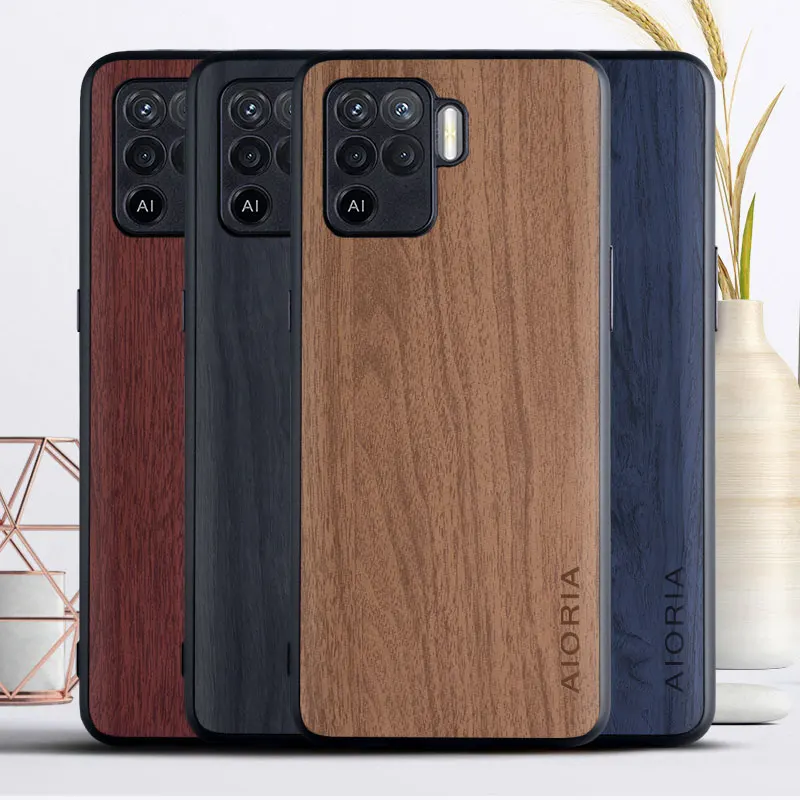 Custodia Vintage Per Oppo F19 Pro Tpu + Pc + Woodlike Pu Pelle Pelle Coque Fundas Cover Per Oppo F19 Pro