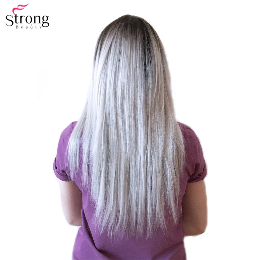 StrongBeauty Женские синтетические парики матовый Омбре длинные прямые Аккуратные взрыва стиль Natura парик блонд