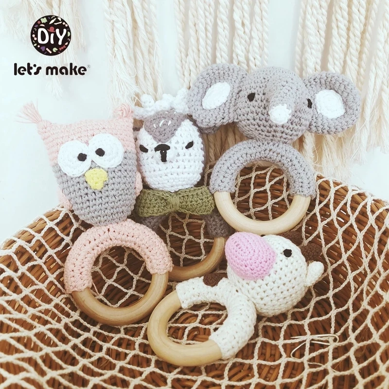Newborn Baby Toys 1pc Wooden Teether Crochet Pattern Rattle Elephant Rattle Toy Newborn Amigurumi Teether Baby Rattles Gift Baby Rattles Mobiles Aliexpress