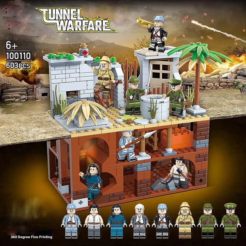 

603PCS New Sale Enlighten Military Tunnel Battle of the Eighth Route Army World War WW2 Model Building Block Children Toys Gift